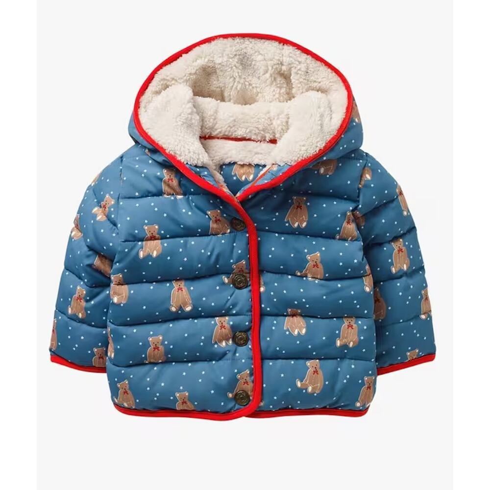 Baby Boden Teddy Bear Padded Coat Winter Jacket Blue 6-12 Mo Water Resistant‎